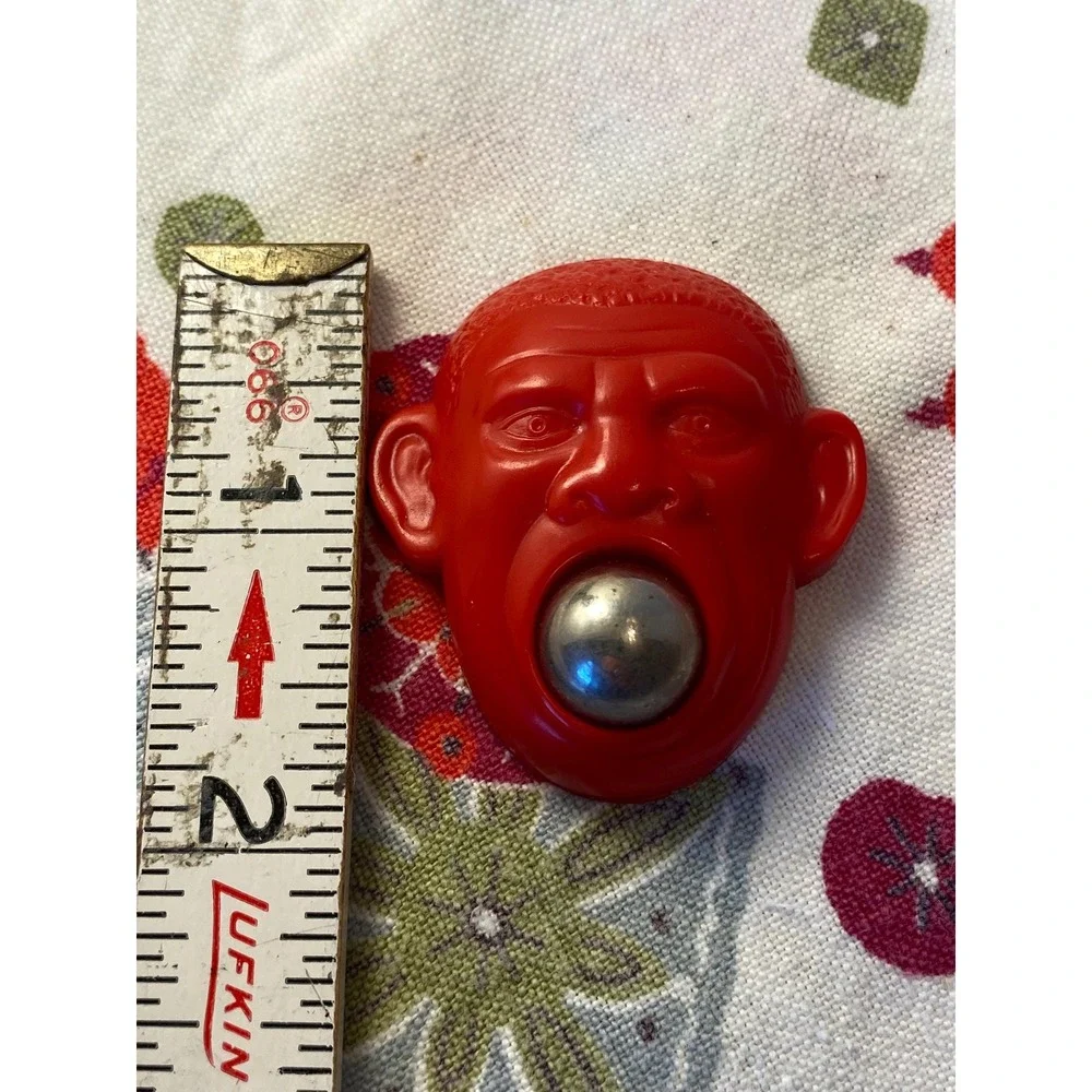Vintage Red‎ Plastic Monkey Head Novelty Toy with Removable Silver Ball Charm